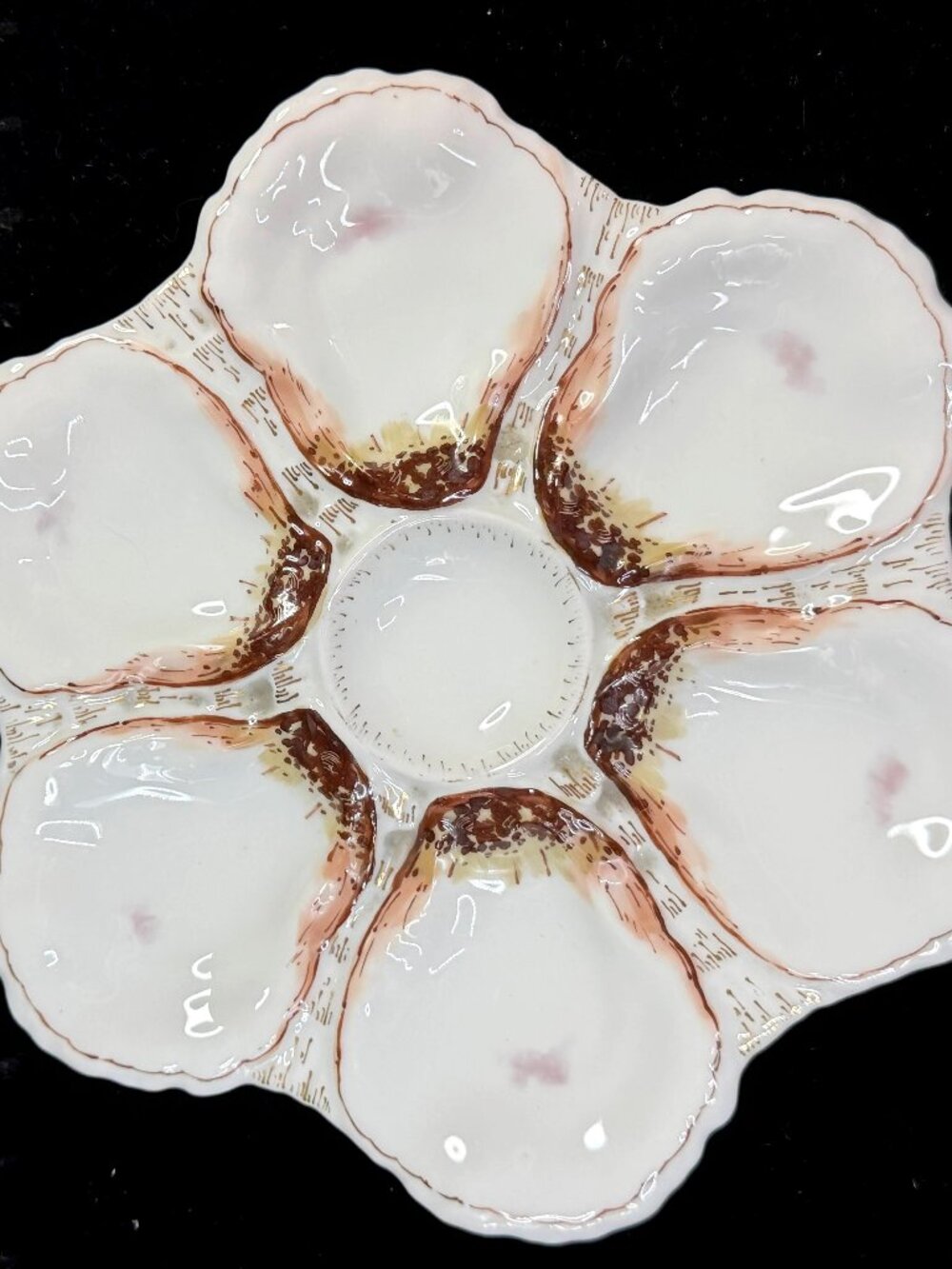 Haviland Limoges Porcelain 6-Well Oyster Plate Pink Gilt Antique A1268